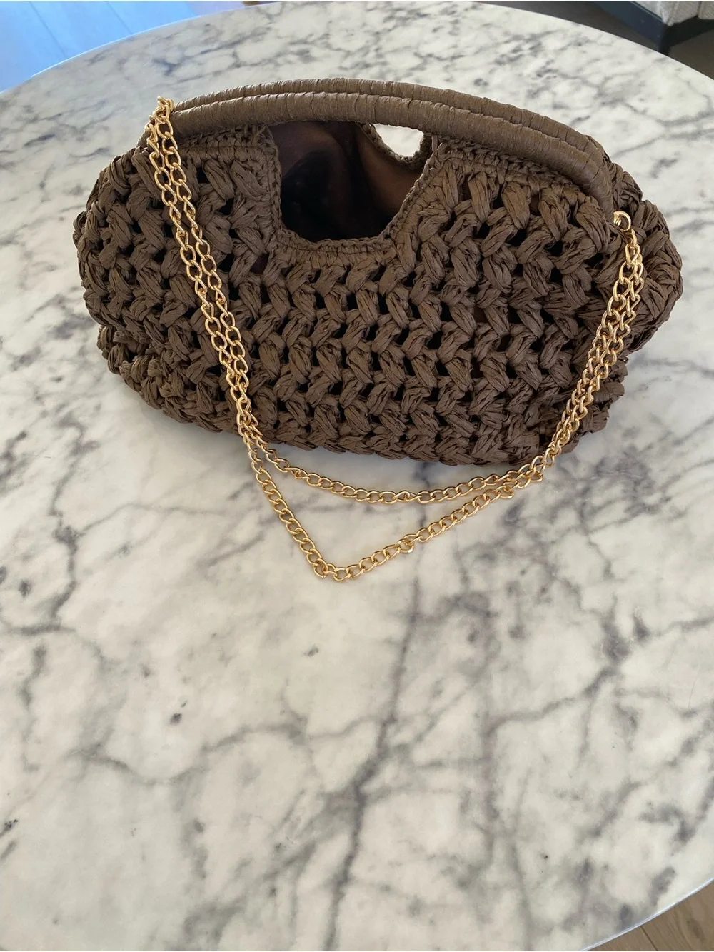 Anthropologie woven raffia brown shoulder bag / clutch removable chain - Picture 6 of 12
